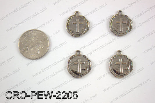 Coin cross charm 22x19mm, gun metal CRO-PEW-2205
