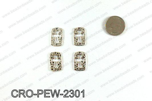 Rectangle pewter cross connector 23x14mm, Silver CRO-PEW-2301
