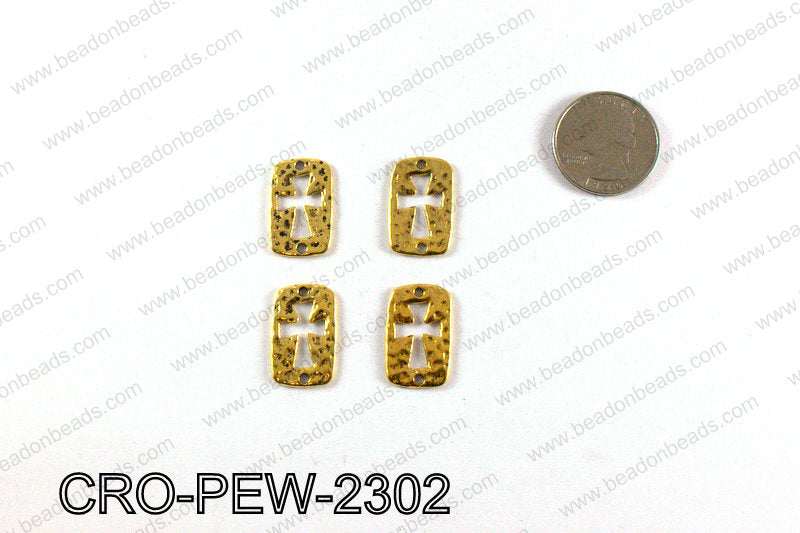 Rectangle pewter cross connector 23x14mm, Gold CRO-PEW-2302