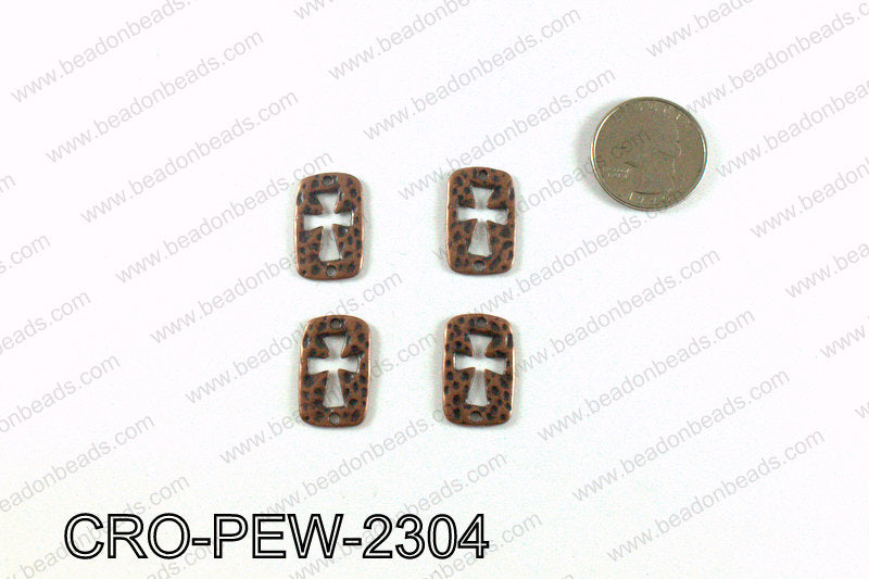 Rectangle pewter cross connector 23x14mm, Copper CRO-PEW-2304
