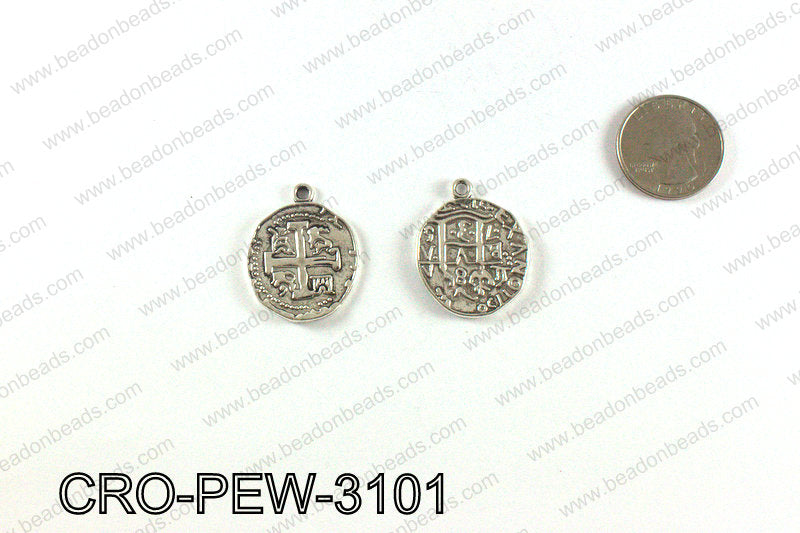 Coin cross pendant 31x25mm, Silver CRO-PEW-3101