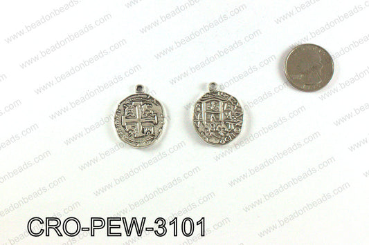 Coin cross pendant 31x25mm, Silver CRO-PEW-3101
