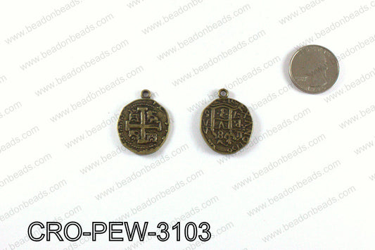 Coin cross pendant 31x25mm, Bronze CRO-PEW-3103