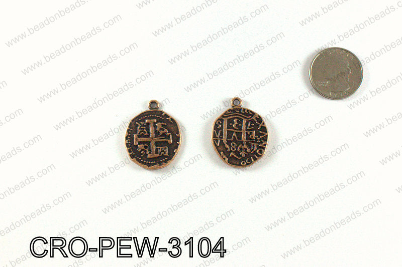 Coin cross pendant 31x25mm, Copper CRO-PEW-3104