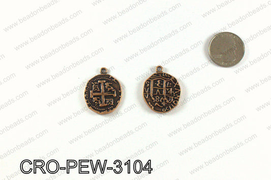 Coin cross pendant 31x25mm, Copper CRO-PEW-3104