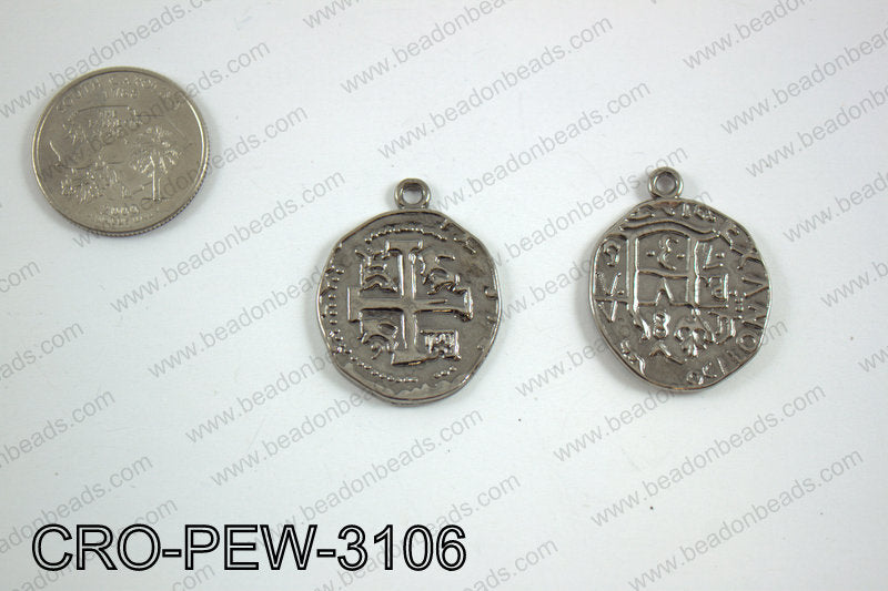 Coin cross pendant 31x25mm, gun metal CRO-PEW-3106