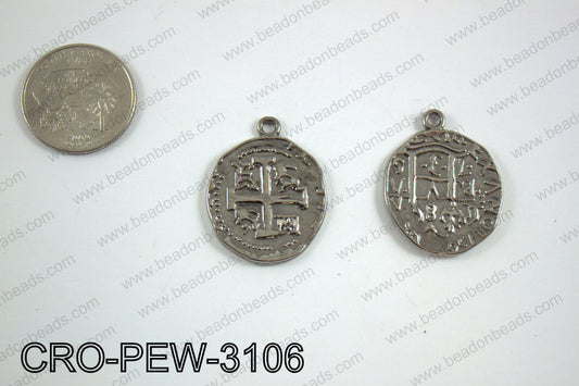 Coin cross pendant 31x25mm, gun metal CRO-PEW-3106