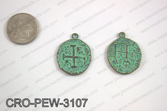 Coin cross pendant 31x25mm, turquoise patina CRO-PEW-3107