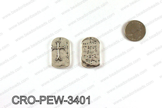 Rectangle faith cross pendant 34x21mm, Silver CRO-PEW-3401