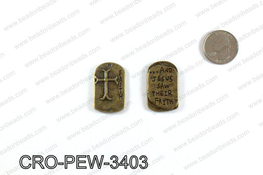 Rectangle faith cross pendant 34x21mm, Bronze CRO-PEW-3403