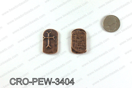 Rectangle faith cross pendant 34x21mm, Copper CRO-PEW-3404
