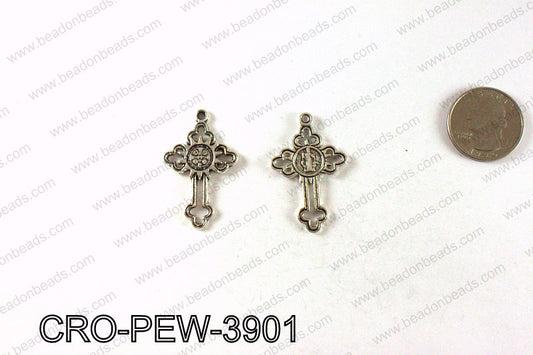Pewter cross pendant 39x24mm, Silver CRO-PEW-3901