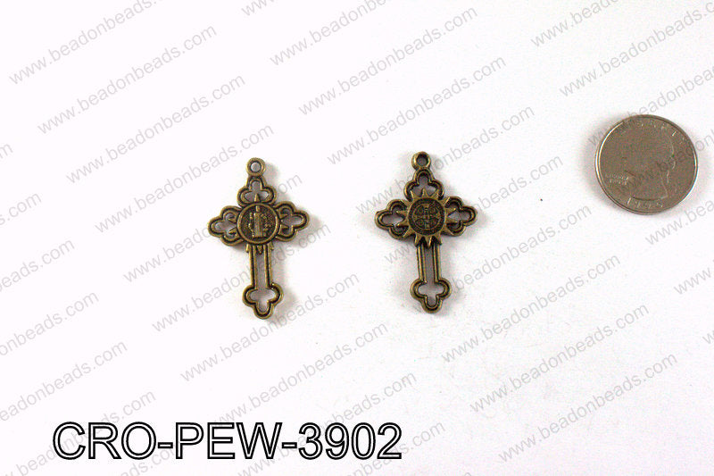 Pewter cross pendant 39x24mm, Bronze CRO-PEW-3902