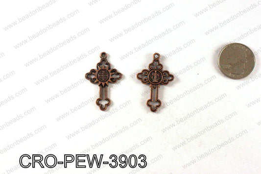 Pewter cross pendant 39x24mm, Copper CRO-PEW-3903