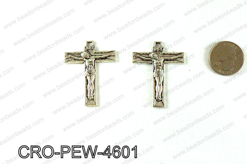 Pewter cross pendant 46x35mm, Silver CRO-PEW-4601