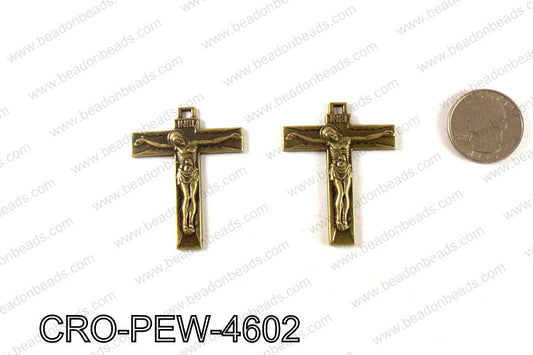 Pewter cross pendant 46x35mm, Bronze CRO-PEW-4602