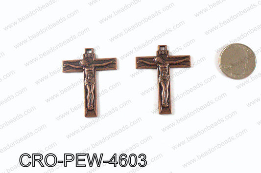 Pewter cross pendant 46x35mm, Copper CRO-PEW-4603
