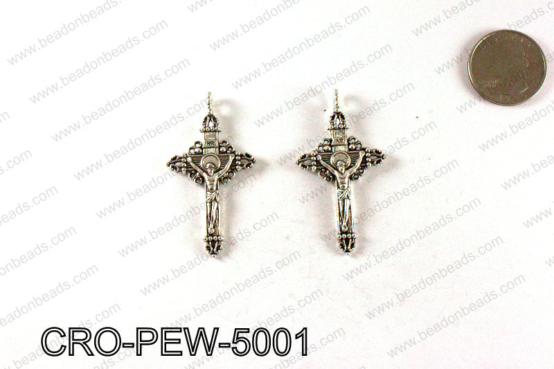 Pewter cross pendant 50x38mm, Silver CRO-PEW-5001