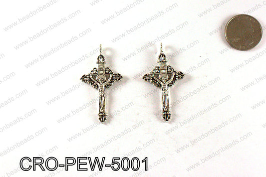 Pewter cross pendant 50x38mm, Silver CRO-PEW-5001