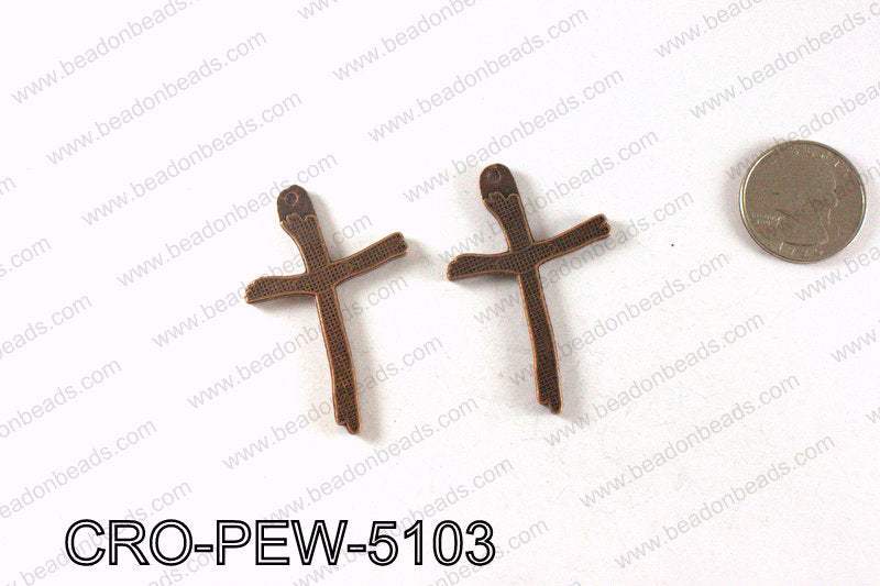Pewter cross pendant 51x32mm, Copper CRO-PEW-5103