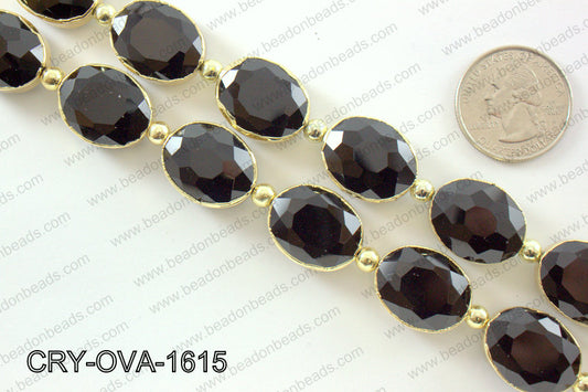 Oval black crystal with Gold bezel 16x20mmCRY-OVA-1615