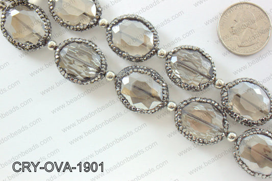 Oval smokey crystal with Gunmetal Rhinestone bezel 19x24mm