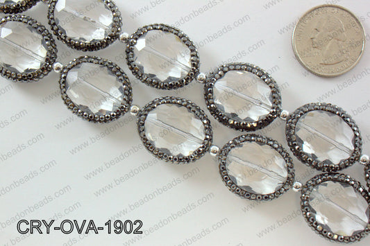 Oval clear crystal with Gunmetal Rhinestone bezel 19x24mmCRY-OVA