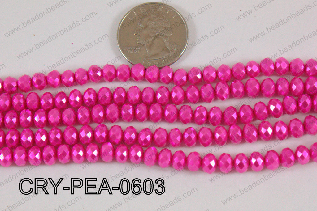 Rondelle Crystal with Pearl Coating Hot Pink 6mm CRY-PEA-0603