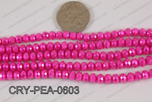 Rondelle Crystal with Pearl Coating Hot Pink 6mm CRY-PEA-0603