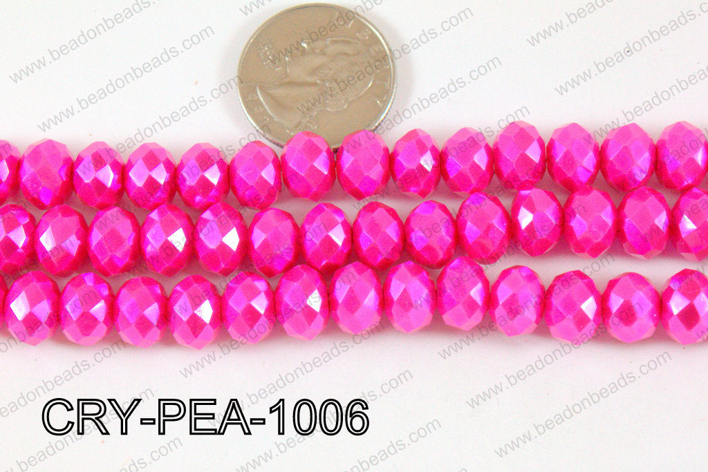 Rondelle Crystal with Pearl Coating Hot Pink 10mm CRY-PEA-1006