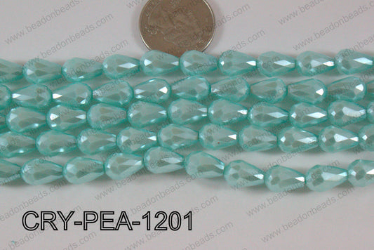 Teardrop Crystal with Pearl Coating Faceted Blue 8x12mm CRY-PEA-