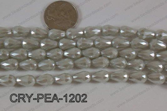 Teardrop Crystal with Pearl Coating Faceted Grey 8x12mm CRY-PEA-