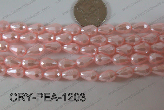 Teardrop Crystal with Pearl Coating Faceted Light Pink 8x12mm CR