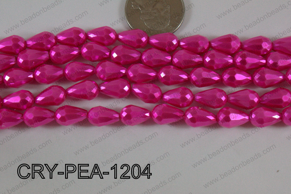 Teardrop Crystal with Pearl Coating Faceted Hot Pink 8x12mm CRY-