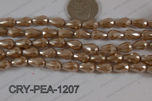 Teardrop Crystal with Pearl Coating Faceted Brown 8x12mm CRY-PEA