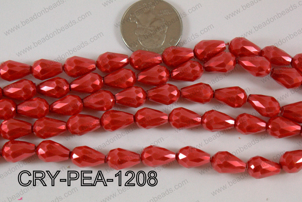 Teardrop Crystal with Pearl Coating Faceted Red 8x12mm CRY-PEA-1