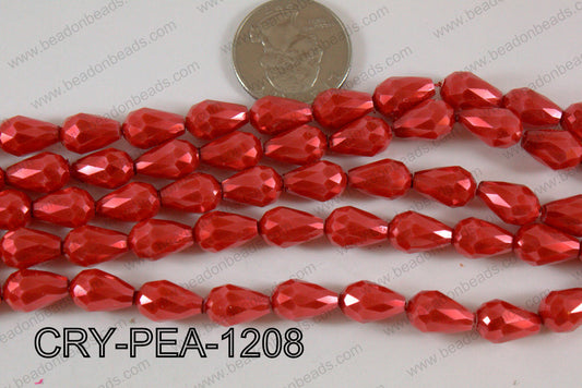 Teardrop Crystal with Pearl Coating Faceted Red 8x12mm CRY-PEA-1