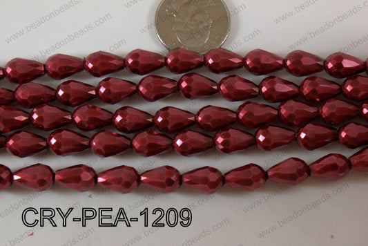 Teardrop Crystal with Pearl Coating Faceted Dark Red 8x12mm CRY-