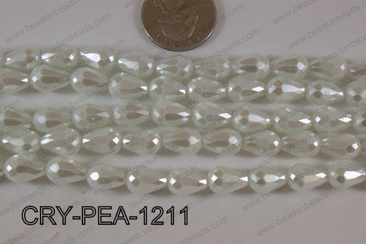 Teardrop Crystal with Pearl Coating Faceted White 8x12mm CRY-PEA