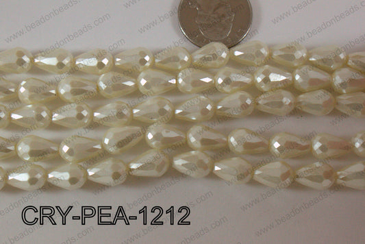 Teardrop Crystal with Pearl Coating Faceted Cream 8x12mm CRY-PEA