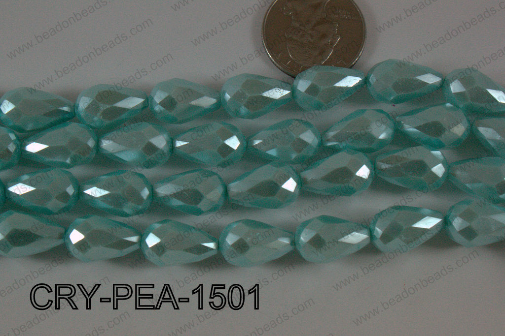 Teardrop Crystal with Pearl Coating Faceted Light Blue 10x15mm C