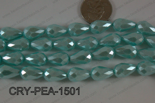 Teardrop Crystal with Pearl Coating Faceted Light Blue 10x15mm C