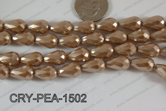 Teardrop Crystal with Pearl Coating Faceted Brown 10x15mm CRY-PE