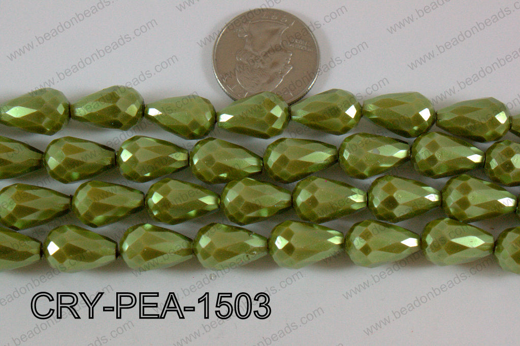 Teardrop Crystal with Pearl Coating Faceted Green 10x15mm CRY-PE