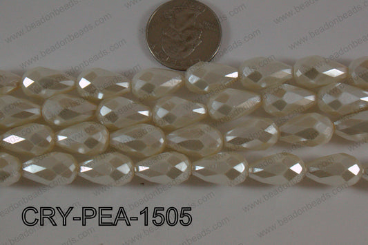 Teardrop Crystal with Pearl Coating Faceted Cream 10x15mm CRY-PE