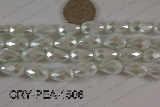 Teardrop Crystal with Pearl Coating Faceted White 10x15mm CRY-PE
