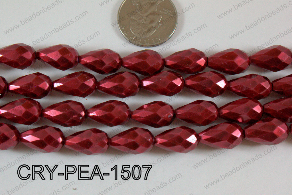 Teardrop Crystal with Pearl Coating Faceted Dark Red 10x15mm CRY
