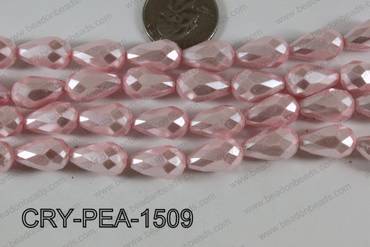 Teardrop Crystal with Pearl Coating Faceted Light Pink 10x15mm C