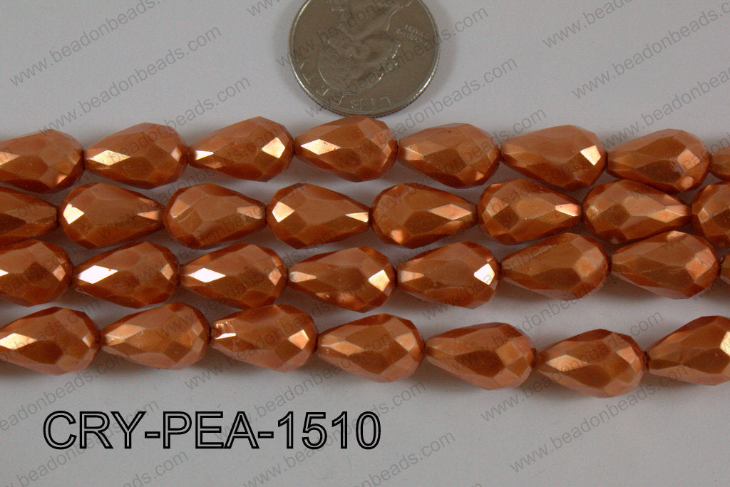 Teardrop Crystal with Pearl Coating Faceted Orange 10x15mm CRY-P