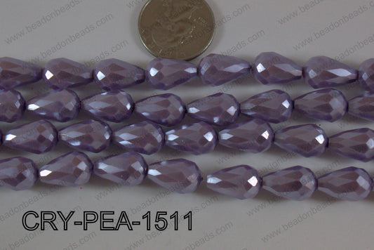 Teardrop Crystal with Pearl Coating Faceted Purple 10x15mm CRY-P